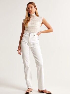 Abercrombie & Fitch White High-Rise Straight-Leg Jeans